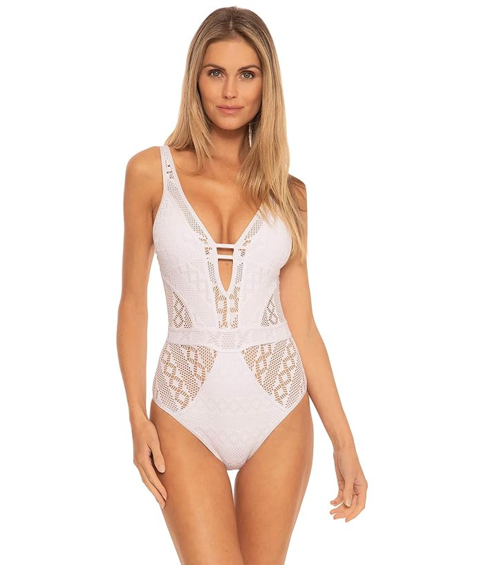 BECCA by Rebecca Virtue Color Play Plunge One-Piece (White) Women's Swimsuits One Piece | Zappos