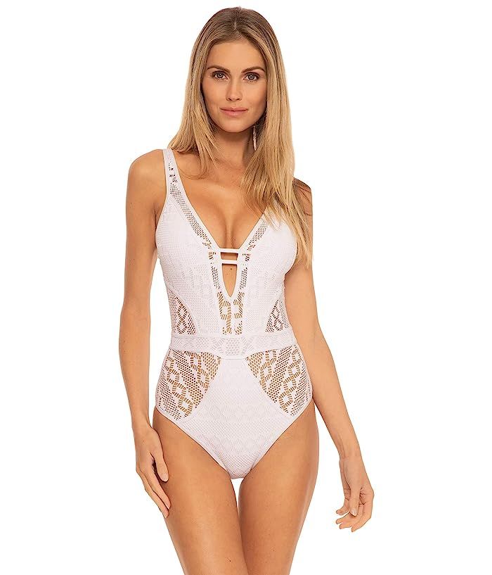 BECCA by Rebecca Virtue Color Play Plunge One-Piece (White) Women's Swimsuits One Piece | Zappos