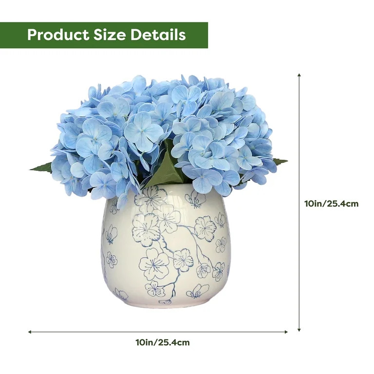 Faux Hydrangeas in Blue and White Floral Vase, 9.5", by My Texas House | Walmart (US)