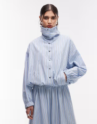 ASOS DESIGN collared button up shirt jacket in blue stripe | ASOS | ASOS (Global)