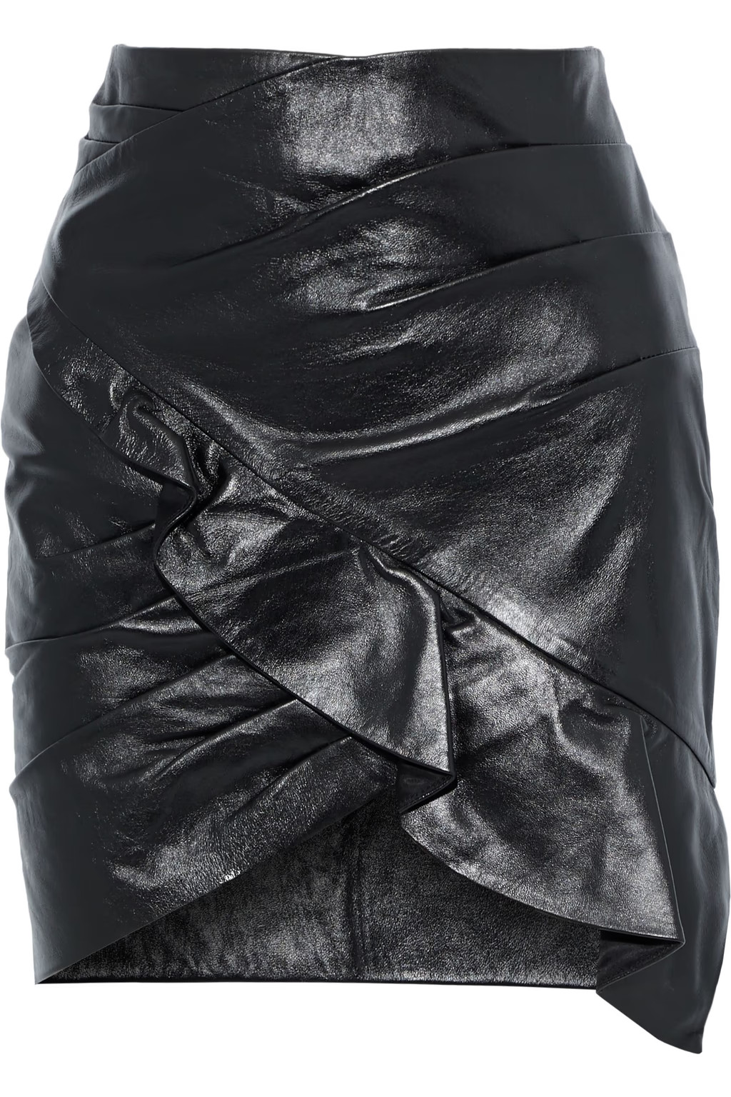 Mhalana wrap-effect ruffled leather mini skirt | The Outnet (US and CA)