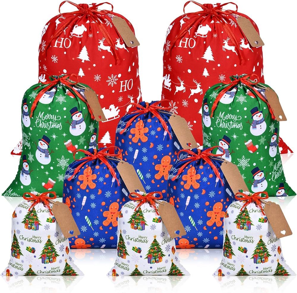 10 PCS Christmas Santa Sack Christmas Bags with Drawstring, Christmas Gift Bags Assorted Sizes, L... | Amazon (US)