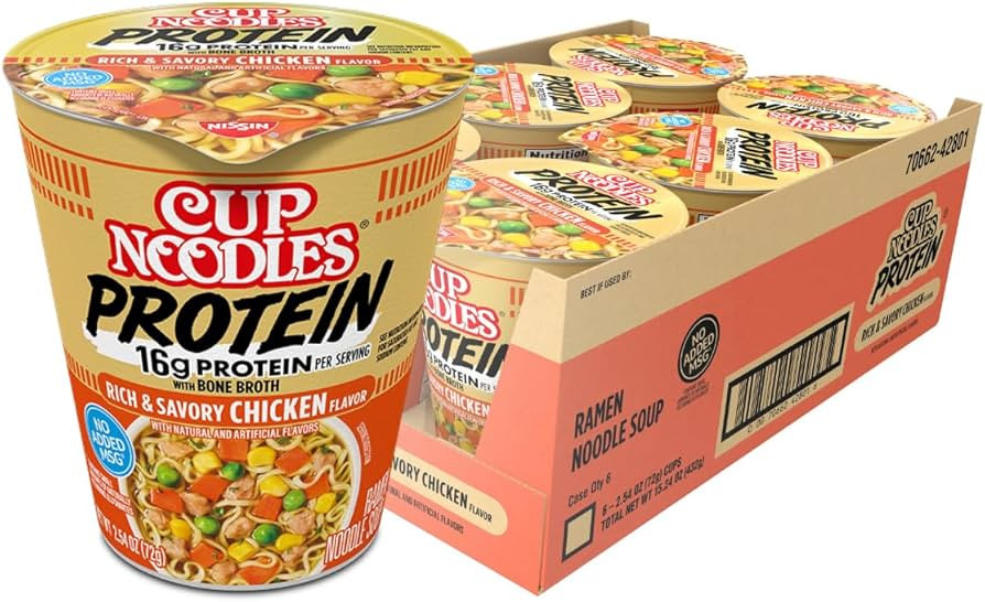 Nissin Cup Noodles Protein Ramen, Chicken Flavor with Bone Broth, 16g Protein, 2.54 Ounce Cup (Pa... | Amazon (US)