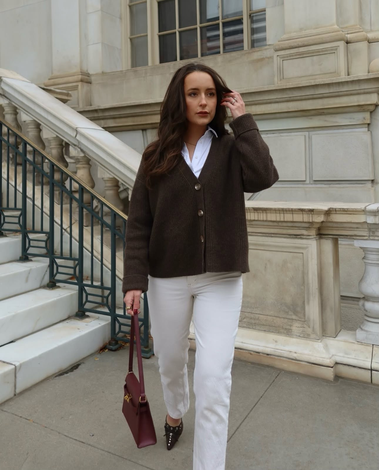 burgundy + chocolate brown = the perfect winter outfit

Sizes I am wearing:
Quince Sweater: Size Small (true to size)
Poplin Top: Size Small (true to size)
Jeans: Size 26 (true to size)
Shoes: Size 7 (true to size)

Winter transition outfits, December ootd, Pinterest inspired, Winter style, minimal outfit, Winter fashion, Winter work outfit, neutral outfit, coffee shop aesthetic, Parisian aesthetic, burgundy outfit ideas #minimalaesthetic #simplelooks #officeoutfit #pinterestgirl #Chocolatebrown #burgundyoutfit #onequince #winteroutfit #winterstyle #falloutfitideas #preppyoutfit chocolate brown outfit ideas 

#LTKSeasonal #LTKStyleTip #LTKWorkwear