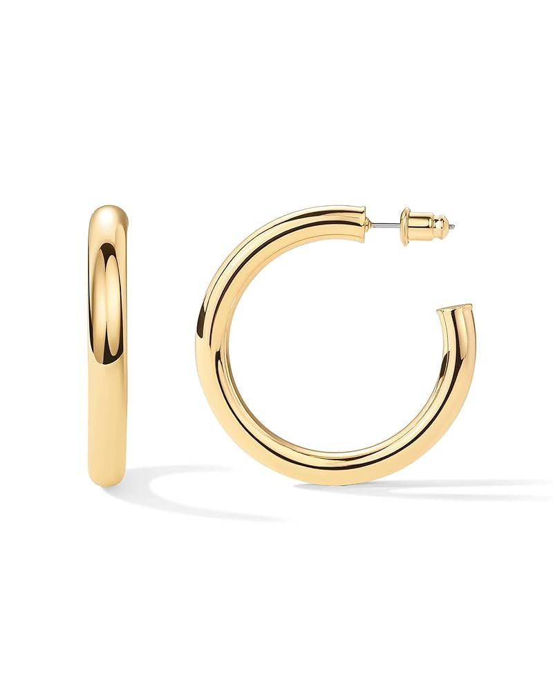 PAVOI 14K Gold Plated Lightweight Chunky Open Hoops for Women | Trendy Gold Hoop Earrings | Amazon (US)