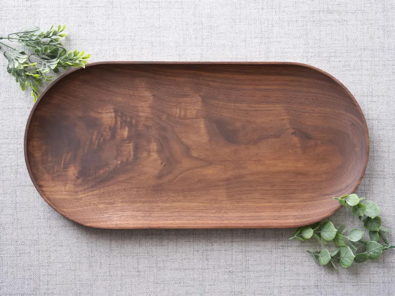 3D Wood Valet Tray, Long Oval Shaped Black Walnut Hardwood Catch All Tray | Etsy (US)
