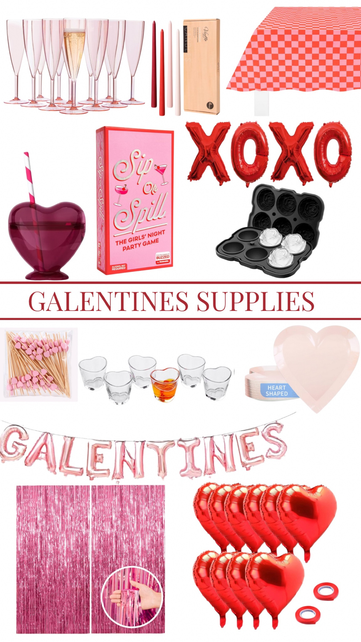 I absolutely love all of this for galentines day!!💄💌🍒🍷

Galentines day
Galentines day party
Valentines party
Galentines decor
Galentines party supplies
Heart shaped decor
Heart shaped glass
Galentines balloons
Heart shaped balloon 
Heart shaped plates
Rose ice mold
Candlestick set
Sip or spill game
Champagne flutes
Checkered tablecloth
Heart shaped shot glasses

#LTKParties #LTKSeasonal