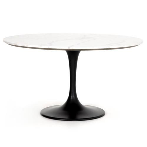 Perry Modern Classic White Marble Top Iron Round Dining Table - Large - 55"W | Kathy Kuo Home