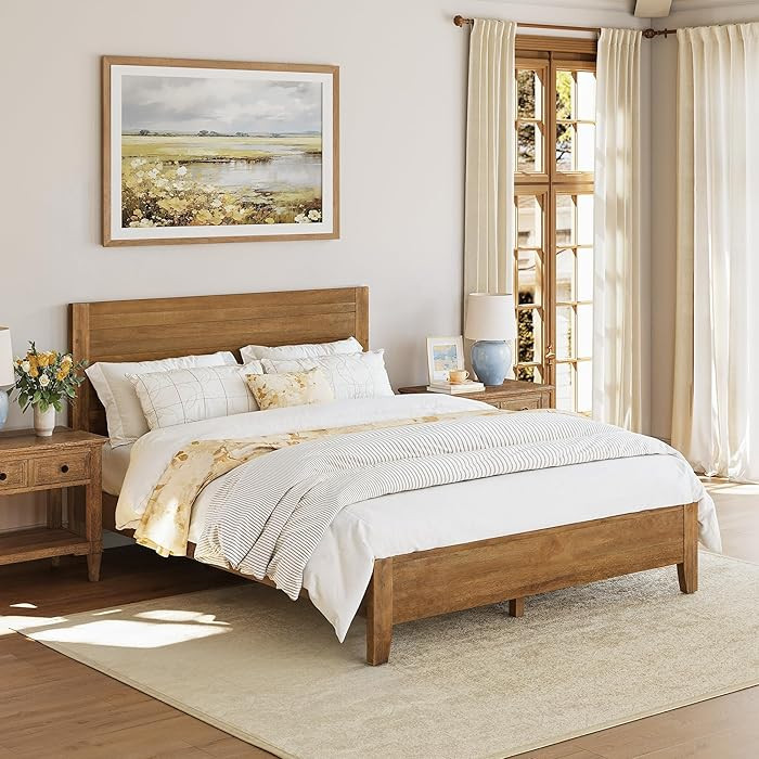 Bed Frame Queen Size, Acacia Wood Platform with Headboard, No Box Spring Needed, 800lb Capacity, ... | Amazon (US)