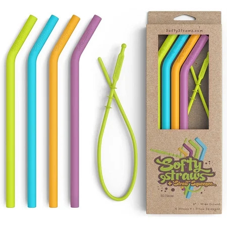Premium Reusable Silicone Drinking Straws + Patented Straw Squeegee - 9” Long With Curved Bend for 2 | Walmart (US)
