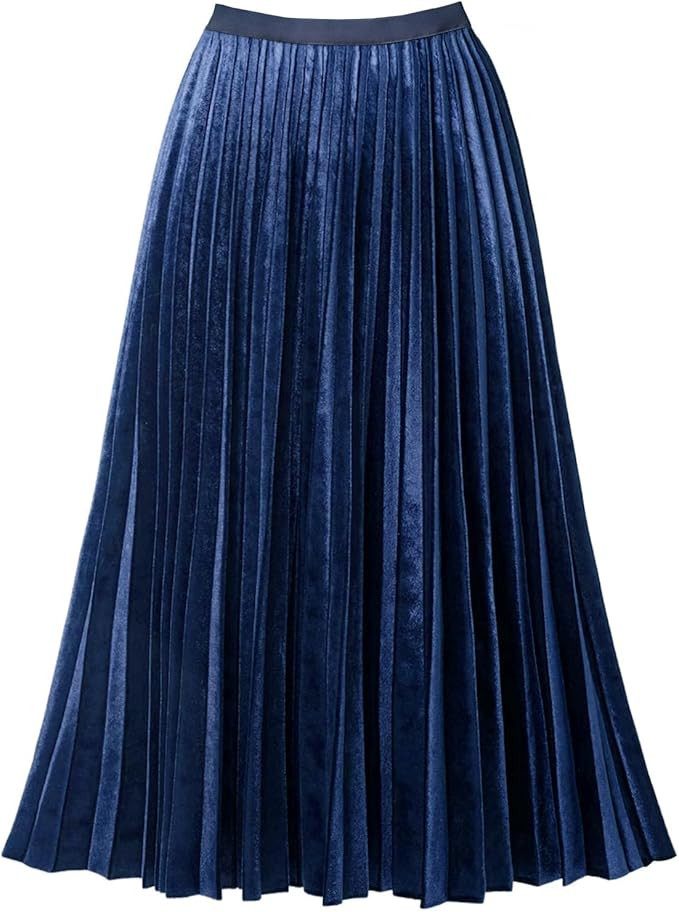 Women's Pleated A-Line High Waist Flowy Midi Skirt | Chiffon Elastic Waist, Swing Flare Skirt, Mi... | Amazon (US)