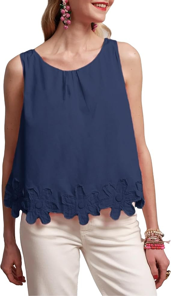 Huaqiao Tank Top for Women Summer Cotton Loose Fit Sleeveless Pleated Crew Neck Cropped Casual Sh... | Amazon (US)