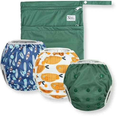 Nora's Nursery Reusable Swim Diapers and Wet Bag - One Size Fully Adjustable - Harbor Hues Unisex... | Amazon (US)