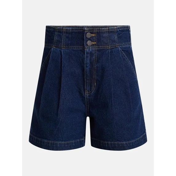 Time and Tru Women's High Rise Pleated Denim Shorts, 4.5" Inseam, Sizes 0-20 - Walmart.com | Walmart (US)