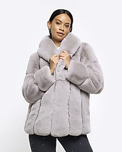 Grey panelled faux fur coat | River Island (UK & IE)