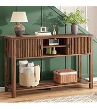 Console Table Fluted with 8 Storage Shelves & 2 Doors, Modern Sofa Table Behind Couch with Open S... | Amazon (US)