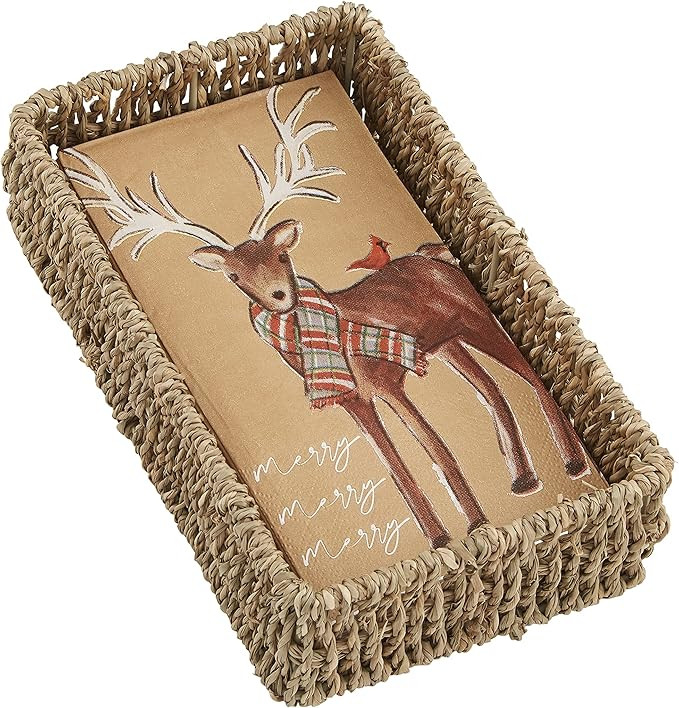 Mud Pie, Deer Christmas Guest Towel Set, napkin 7 3/4" x 4" | basket 8 1/2" x 5" | Amazon (US)
