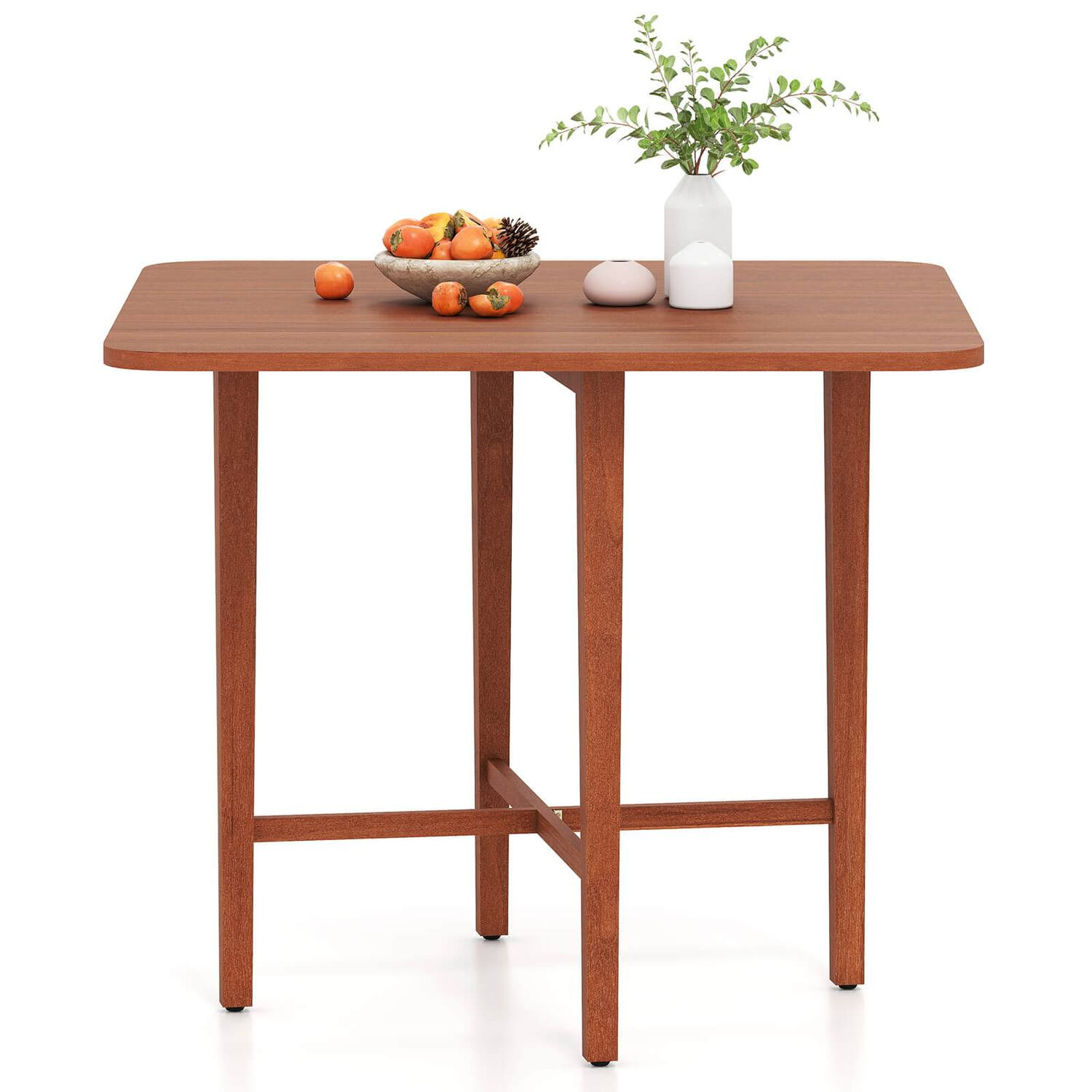 Costway - Foldable Dining Table for 2-4 People Extendable Table with Rubber Wood Legs - Walnut | Best Buy U.S.