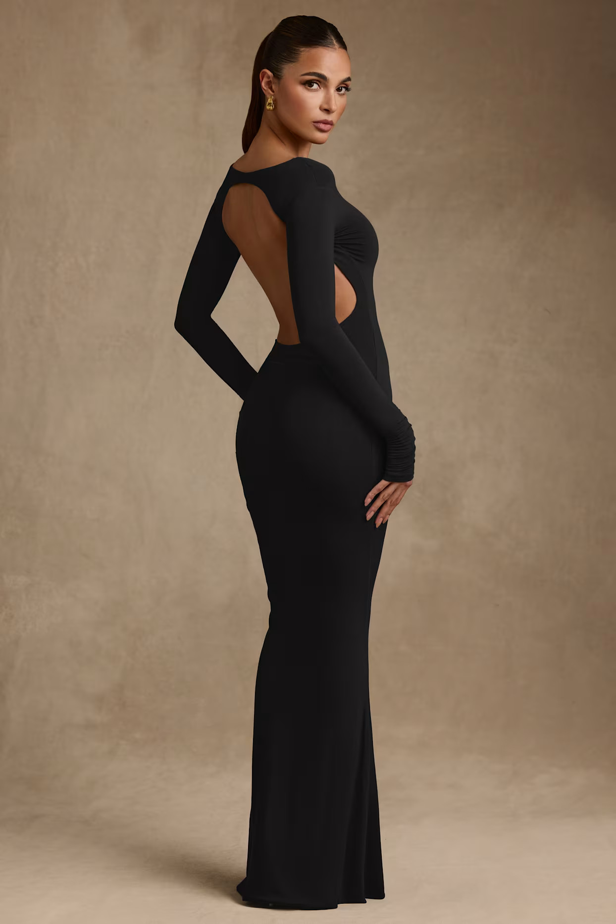 Modal Ruched Backless Maxi Dress in Black | Oh Polly