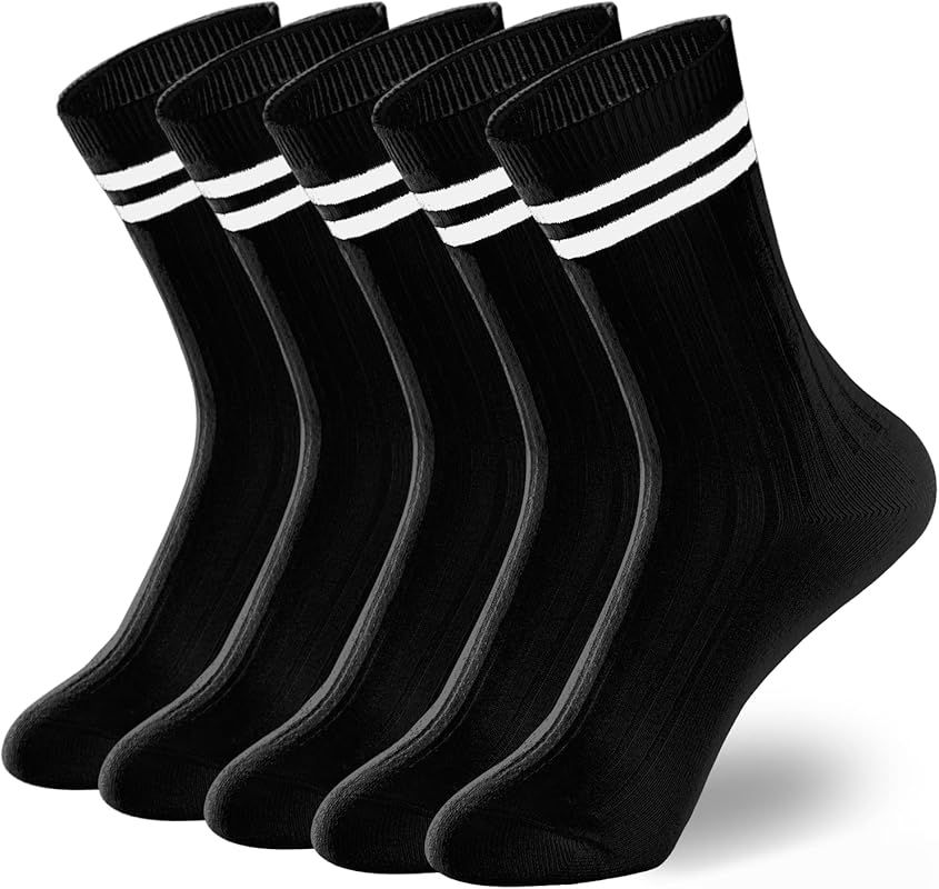 ACCFOD Womens Striped Crew Socks 5-10 Pairs Cute Retro Long Socks Vintage Fun Fashion Athletic Ae... | Amazon (US)