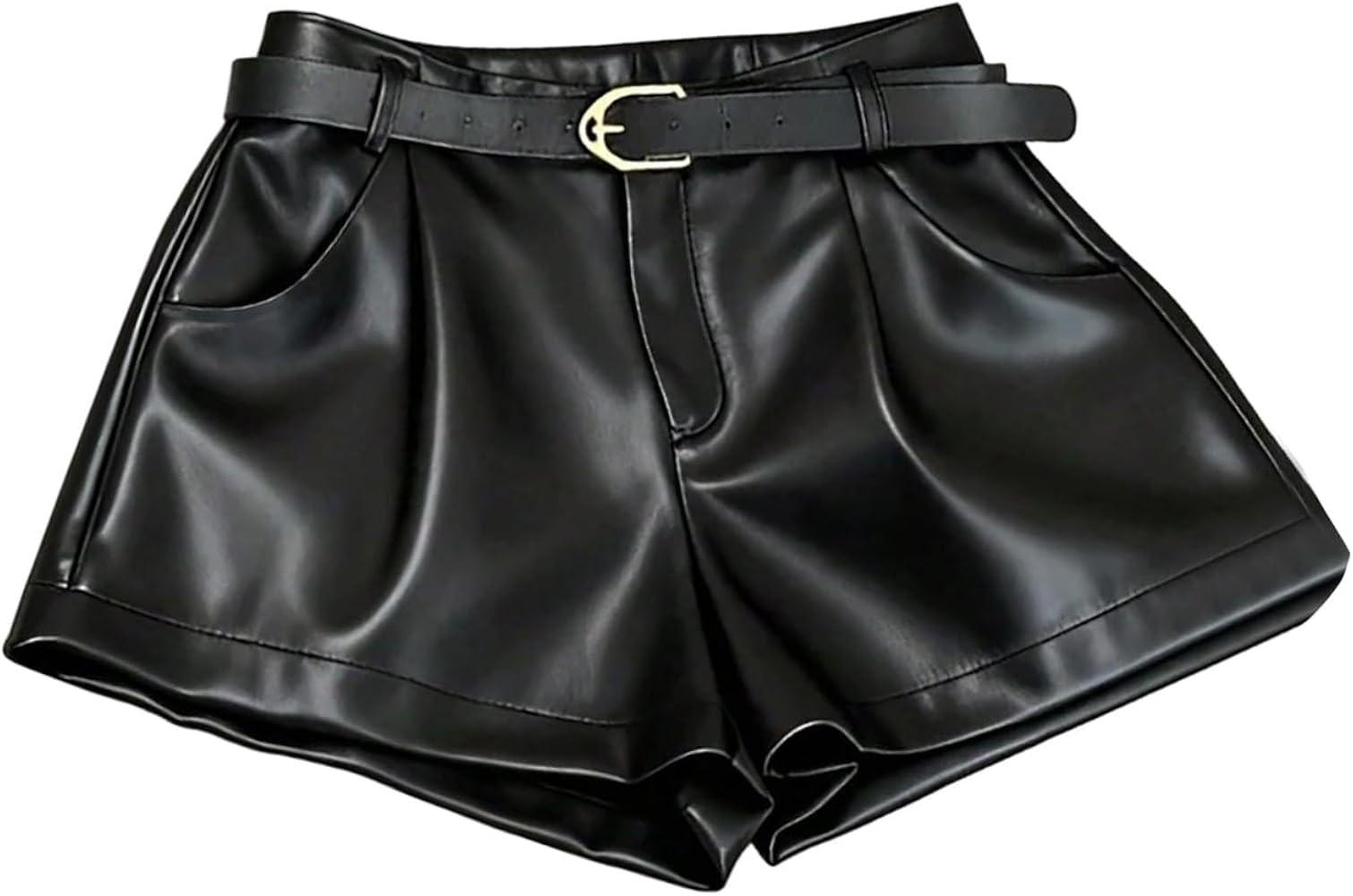 RoseSeek Women's A Line Leather Shorts Pleated Front High Waisted Wide Leg Mini Shorts Office Wea... | Amazon (US)