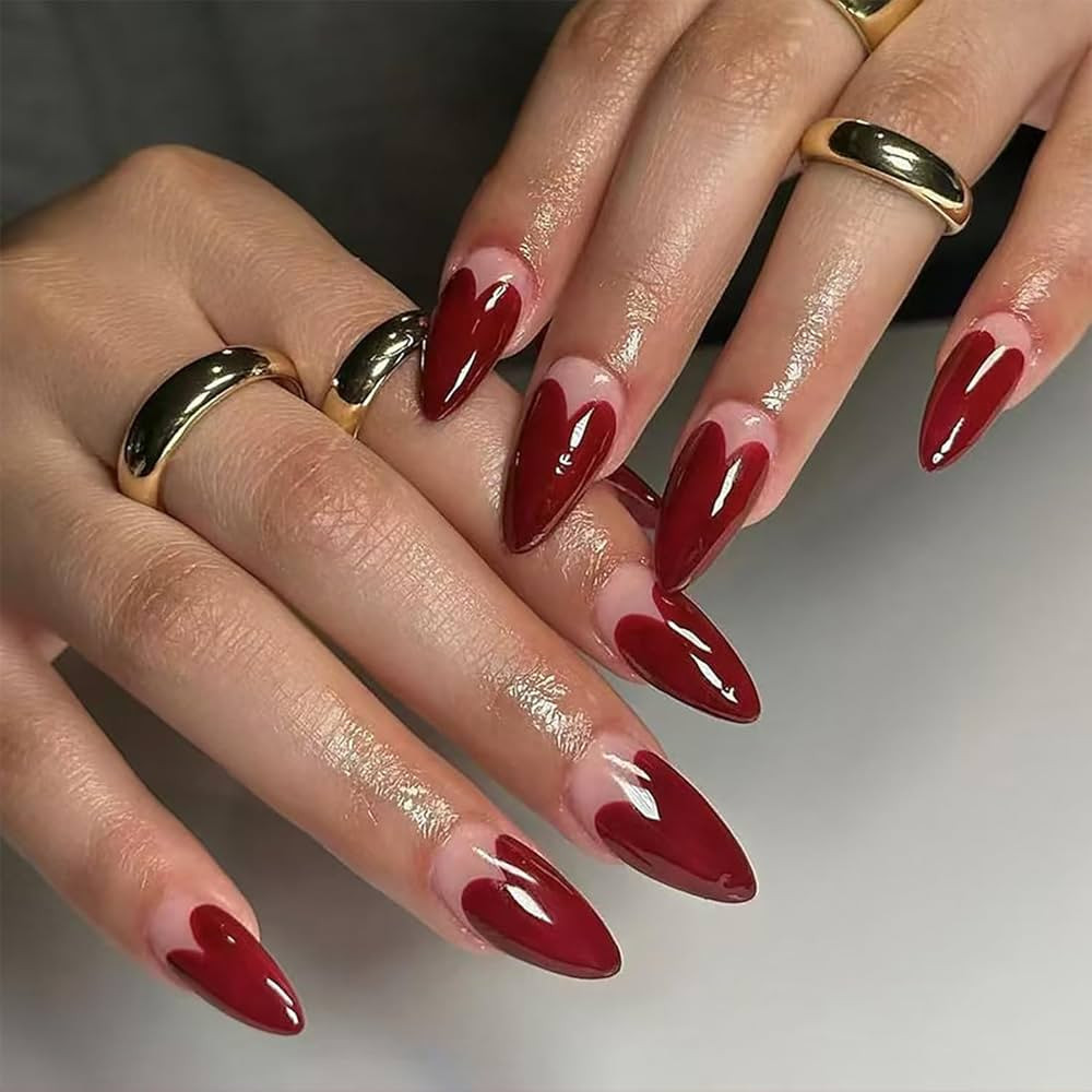 Valentine Press on Nails Medium Almond Shape False Nails with Solid Color Designs Glue on Nails R... | Amazon (US)
