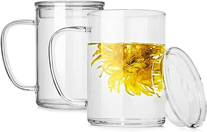 LUXU Premium Large Glass Tea Cups with Lid(Set of 2)-27 oz,Modern Simplicity Glass Coffee Mugs,Wi... | Amazon (US)