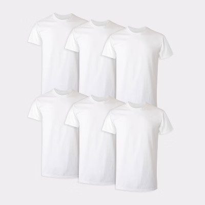 Hanes Men's Crewneck T-Shirt 6pk - White M: Tagless, Moisture Wicking | Target