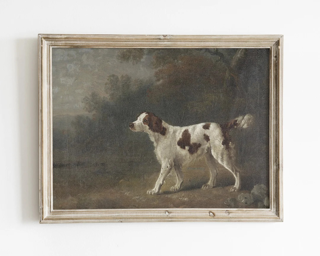 Vintage Dog Print Antique Green Dog Painting Vintage Neutral Wall Decor Moody Oil Painting Pet Po... | Etsy (US)