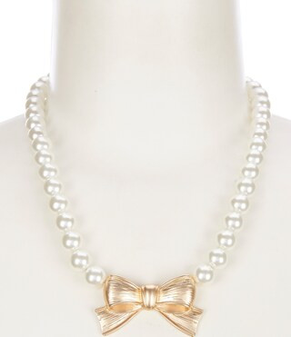 Southern Living Pearl Short Strand Metal Bow Pendant Necklace | Dillard's | Dillard's