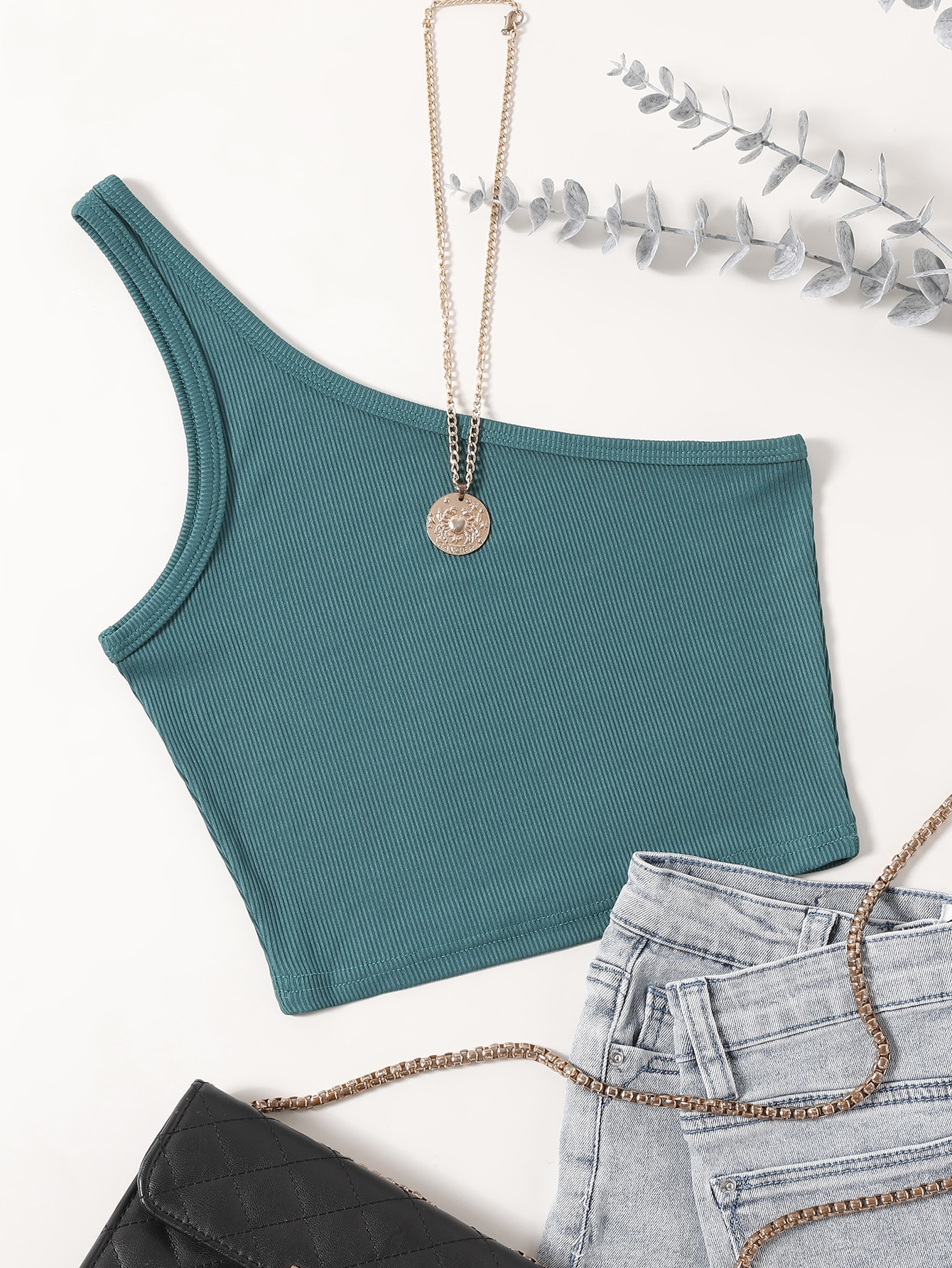 SHEIN Essnce One Shoulder Rib-knit Crop Top | SHEIN