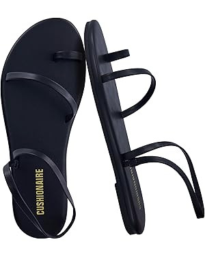 Amazon.com | CUSHIONAIRE CHAI Flat Strappy Sandals for Women, Comfortable Dressy Summer Slip-On S... | Amazon (US)