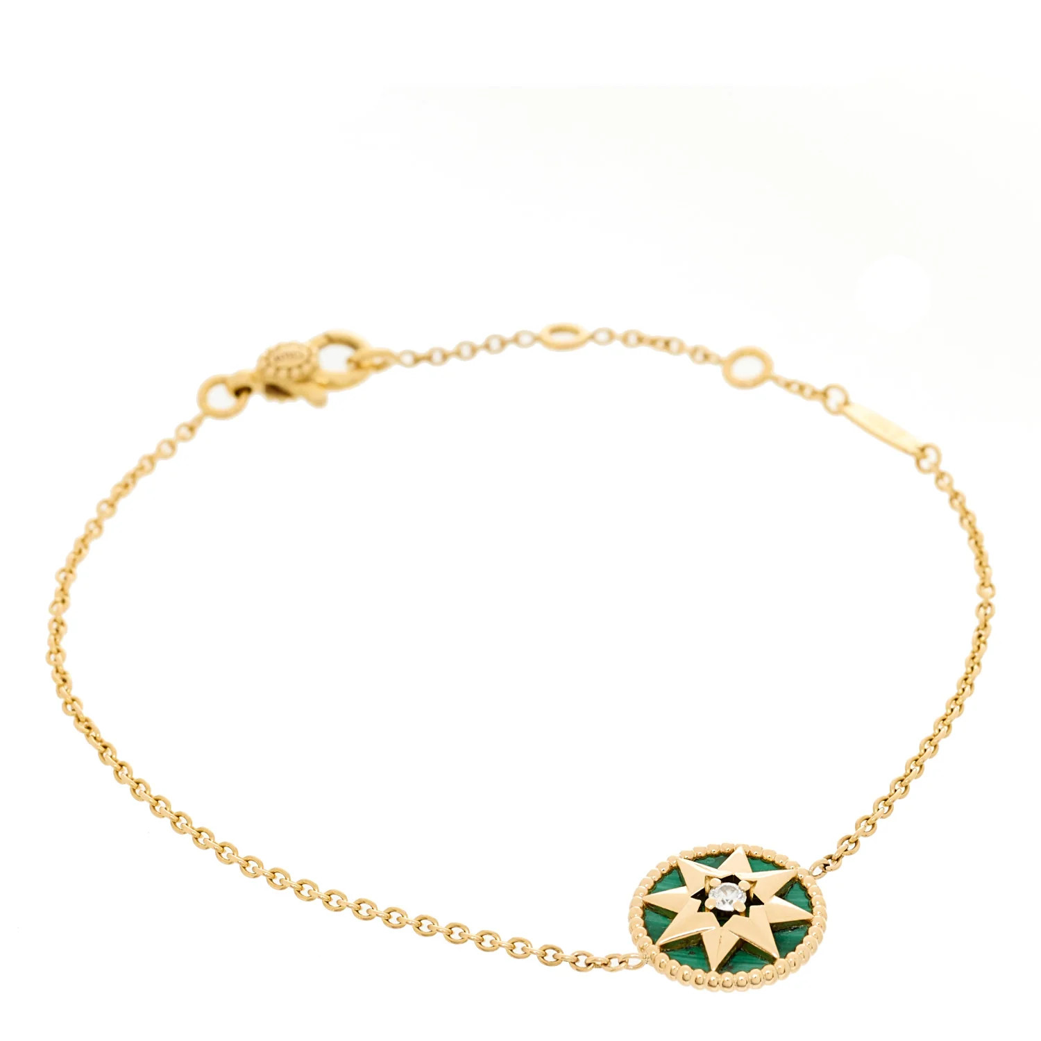 18K Yellow Gold Diamond Malachite Rose Des Vents Bracelet | FASHIONPHILE (US)