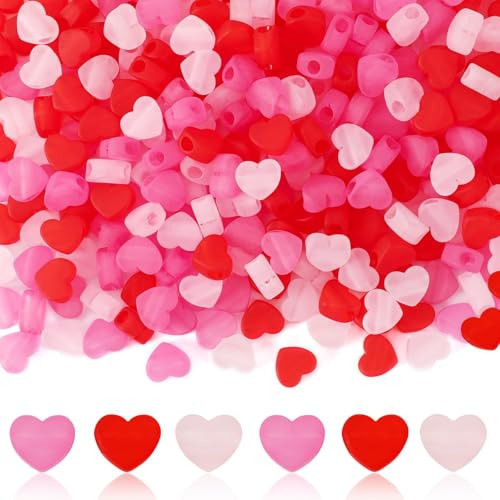 UPINS 300pcs Valentine's Day Heart Beads,Red Rose Pink Heart Beads for Jewelry Making Bracelet Necklace Accessories Wedding Decor | Amazon (US)