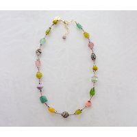 Handmade Beaded Necklace, Beaded Flower Pastel Colored Necklace, Multicolored Statement Bright Colorful Necklace | Etsy (US)