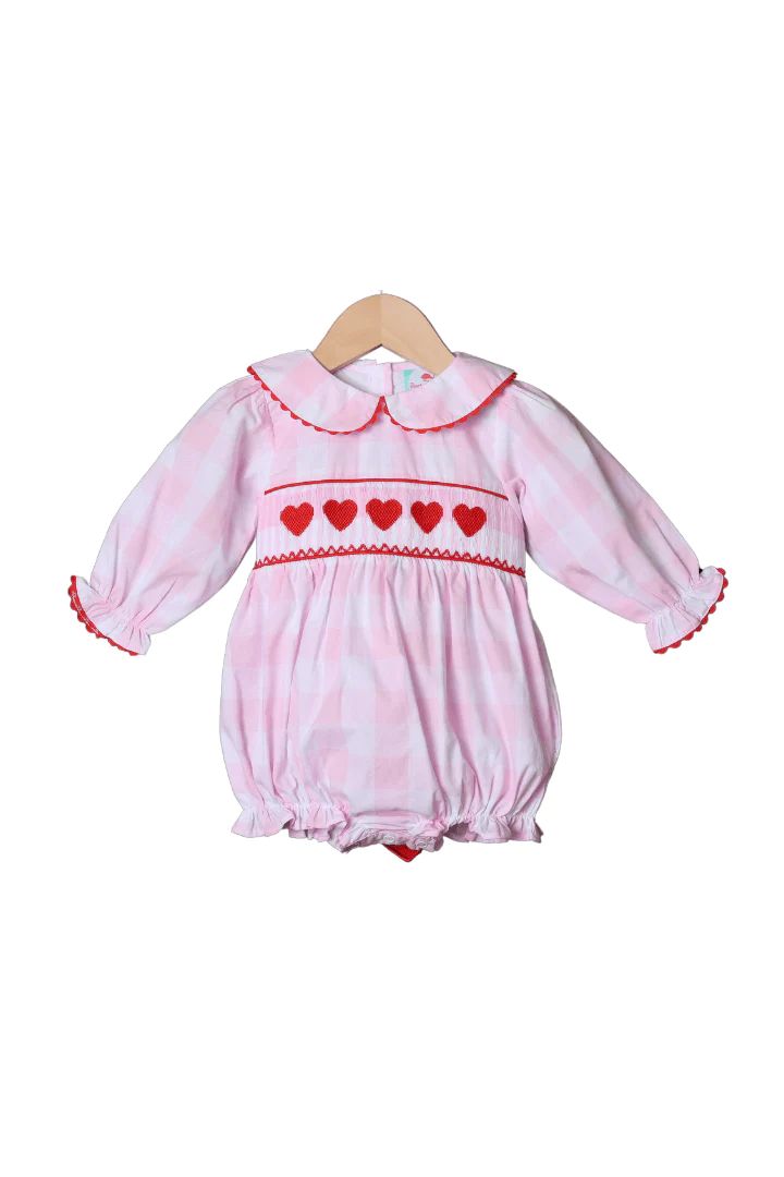 Smocked Pink Gingham Heart Tie Bubble | The Smocked Flamingo