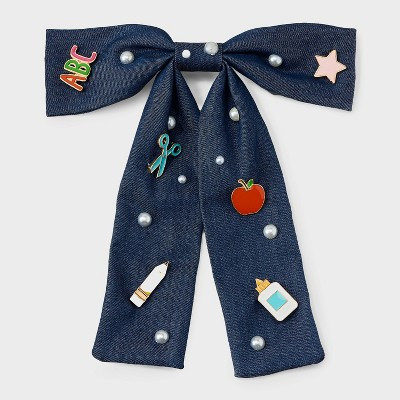 Teacher Icon Apple Pencil Glue Bottle Charm Denim Hair Bow Clip - Multicolor | Target
