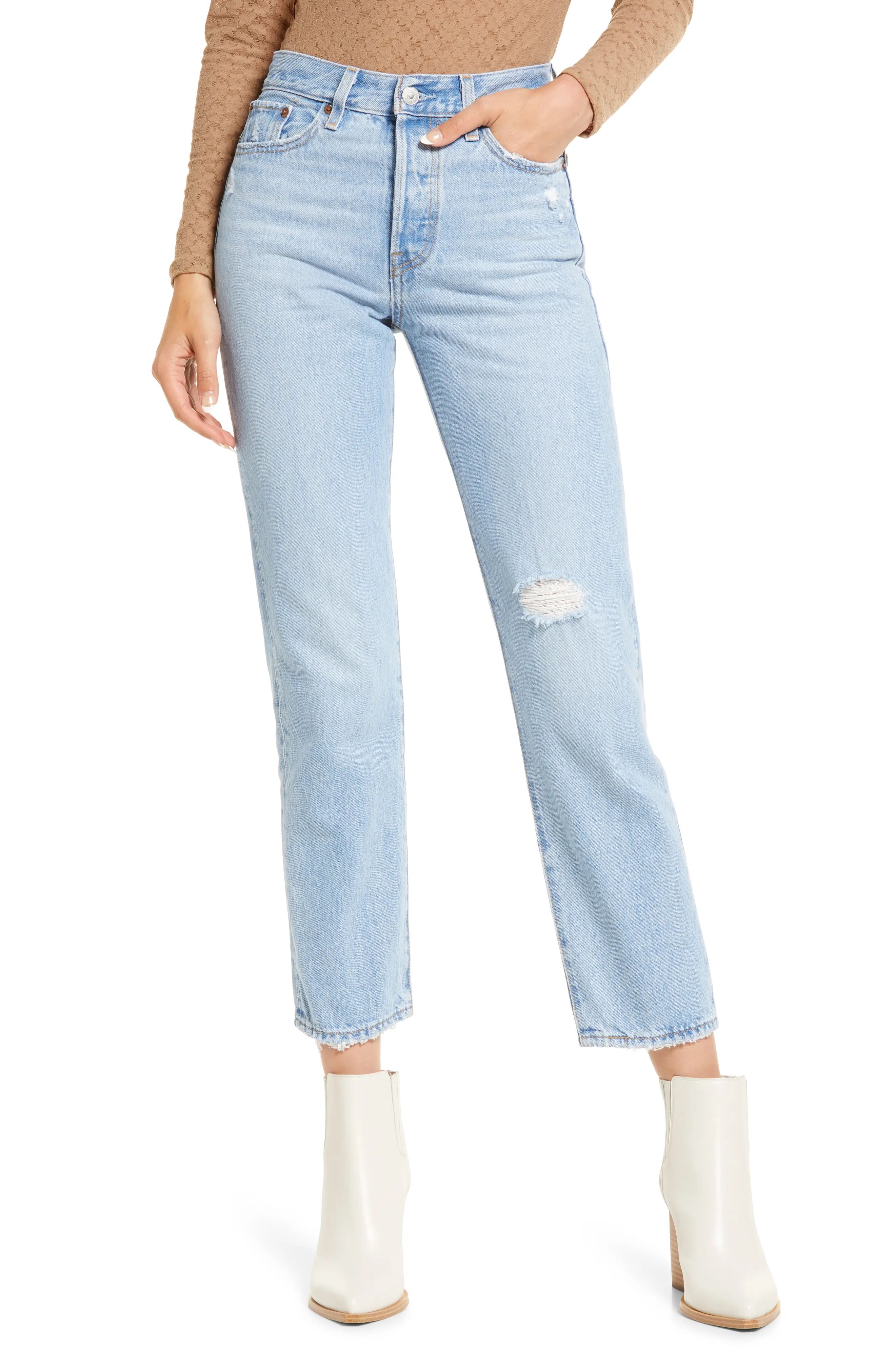 levi's Women's Wedgie Ripped High Waist Straight Leg Jeans, Size 28 X 28 in Luxor Again at Nordstrom | Nordstrom