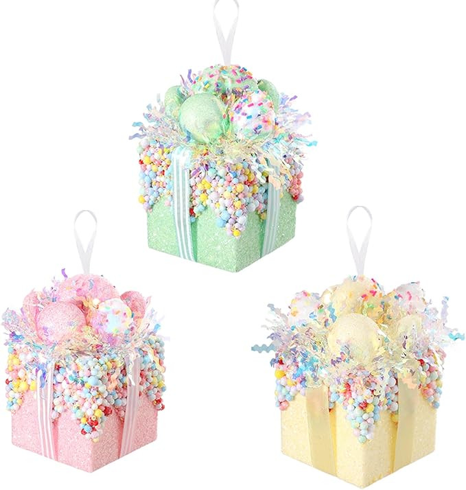 Christmas tree gift box ornament set,3 Pieces Macaron Color Candy Gift Hanging Ornaments for Chri... | Amazon (US)