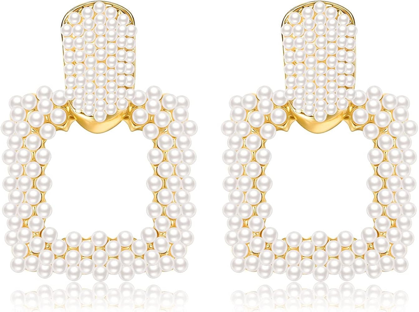 Pearl Drop Earrings for Women, Boho Faux Pearl Earrings Gold Dangle Stud Earrings Geometric Earrings | Amazon (US)