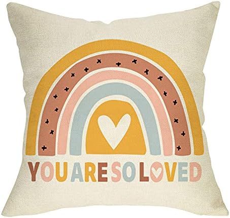Amazon.com: Ussap Boho Rainbow Home Decorative Throw Pillow Cover, You are so Loved Inspirational... | Amazon (US)