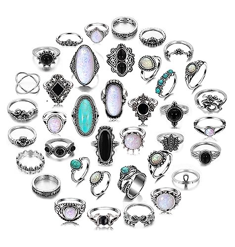 Vintage Silver Knuckle Rings Set for Women Western Turquoise Rings Bohemian Midi Ring Bulk, Chunk... | Amazon (US)