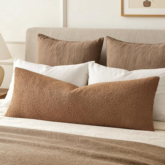 MIULEE Textured Boucle Lumbar Pillow Cover for Bed 14x36 Brown | Amazon (US)