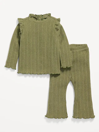 Cozy Long-Sleeve Ribbed Ruffle-Trim Top and Pants Set for Baby | Old Navy (CA)