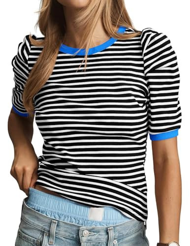 Summer Tops for Women Black White Striped Shirt Women Dressy Work Tops M | Amazon (US)