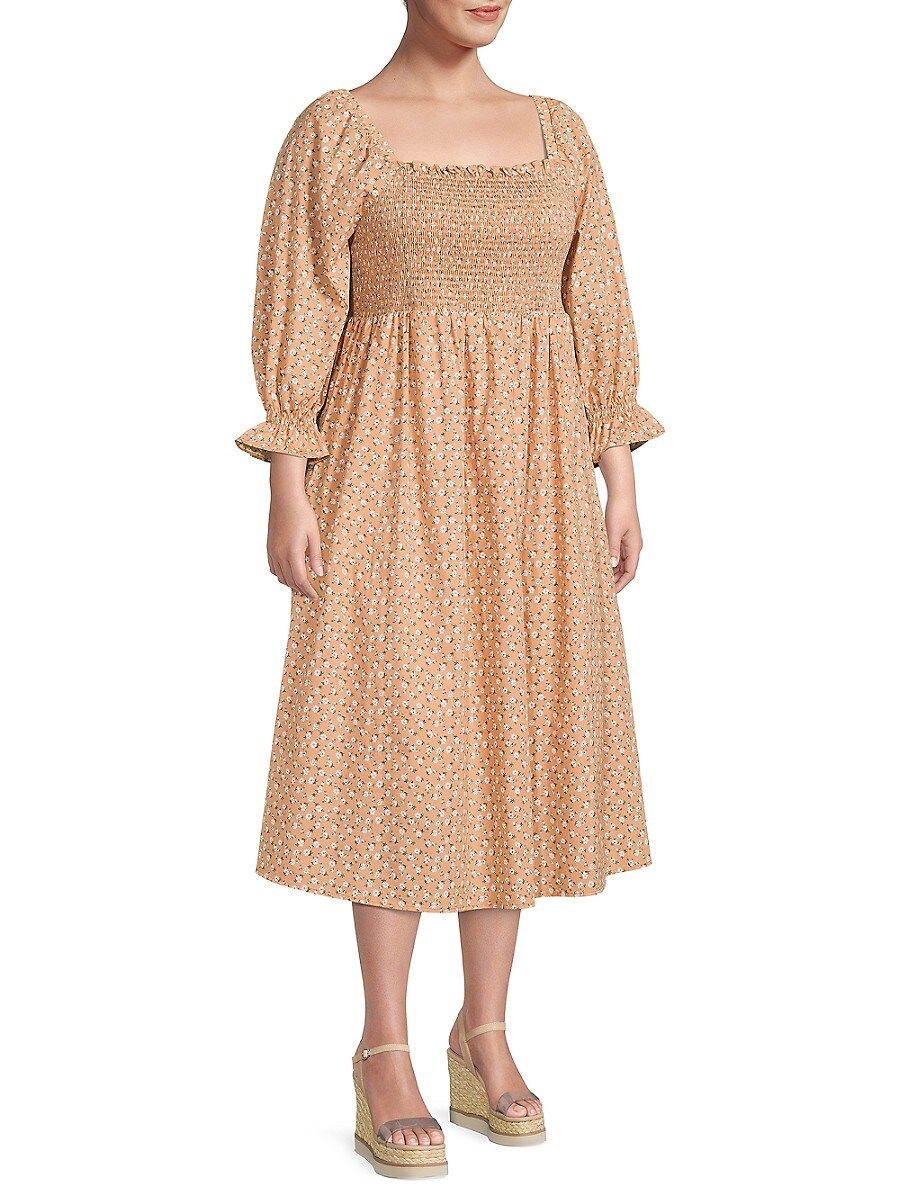 English Factory Women's Plus Smocked Floral Print Dress - Tan - Size 1X (14-16) | Saks Fifth Avenue OFF 5TH