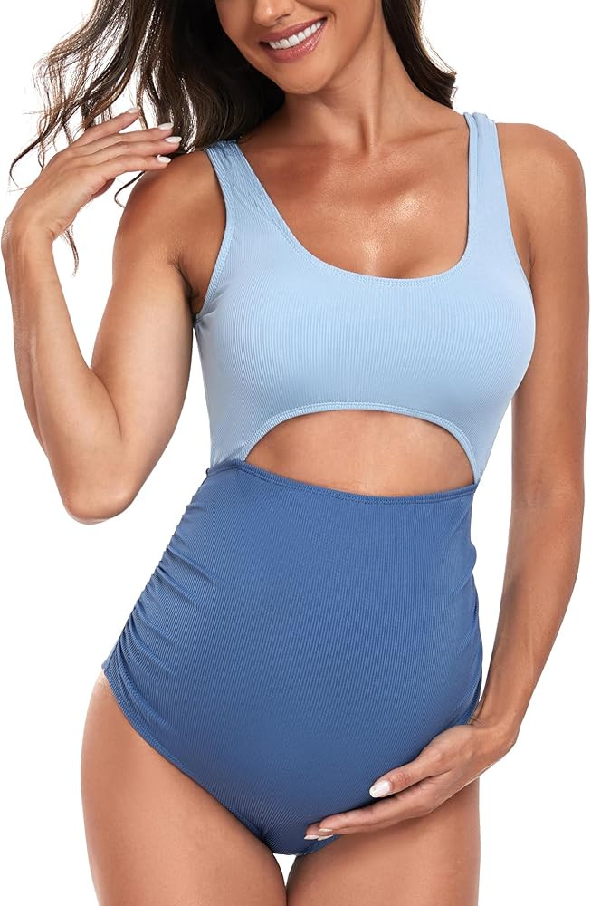 EastElegant Maternity Cutout One Piece Swimwear Ploka Dots Print Pregnancy Bathing Suit | Amazon (US)
