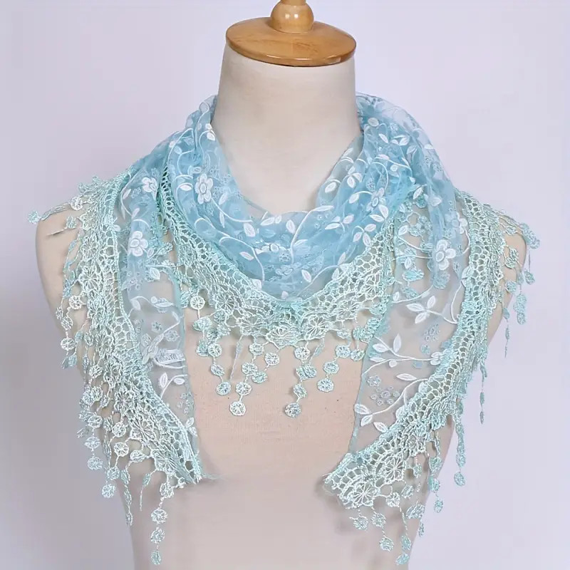 Floral Breathable Lace Triangle Scarf Classic Hollow Fringe - Temu | Temu Affiliate Program