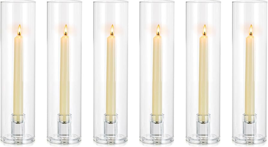 NUPTIO Candle Stick Candle Holder: Clear Glass Hurricane Candlestick Holders - Set of 6 Modern Ta... | Amazon (US)