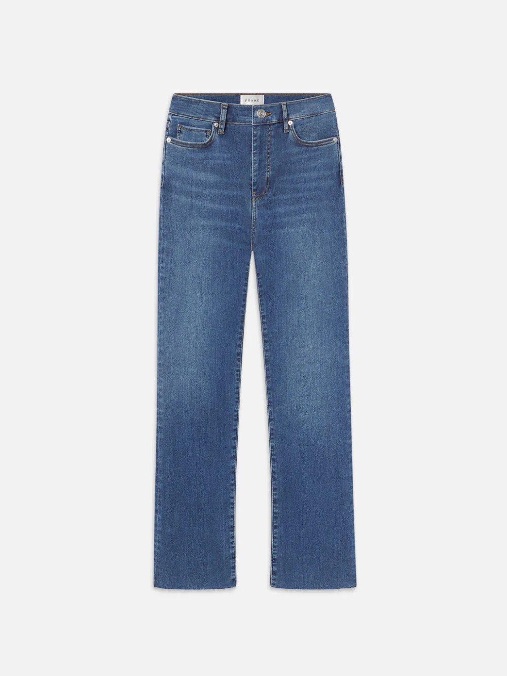 Le High Straight Long Raw Fray  in  Mermaid | Frame Denim